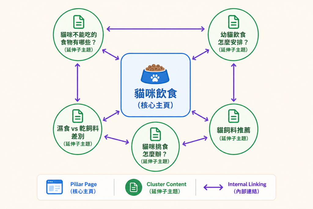 主題群集範例一：以「貓咪飲食」打造 Topic Cluster